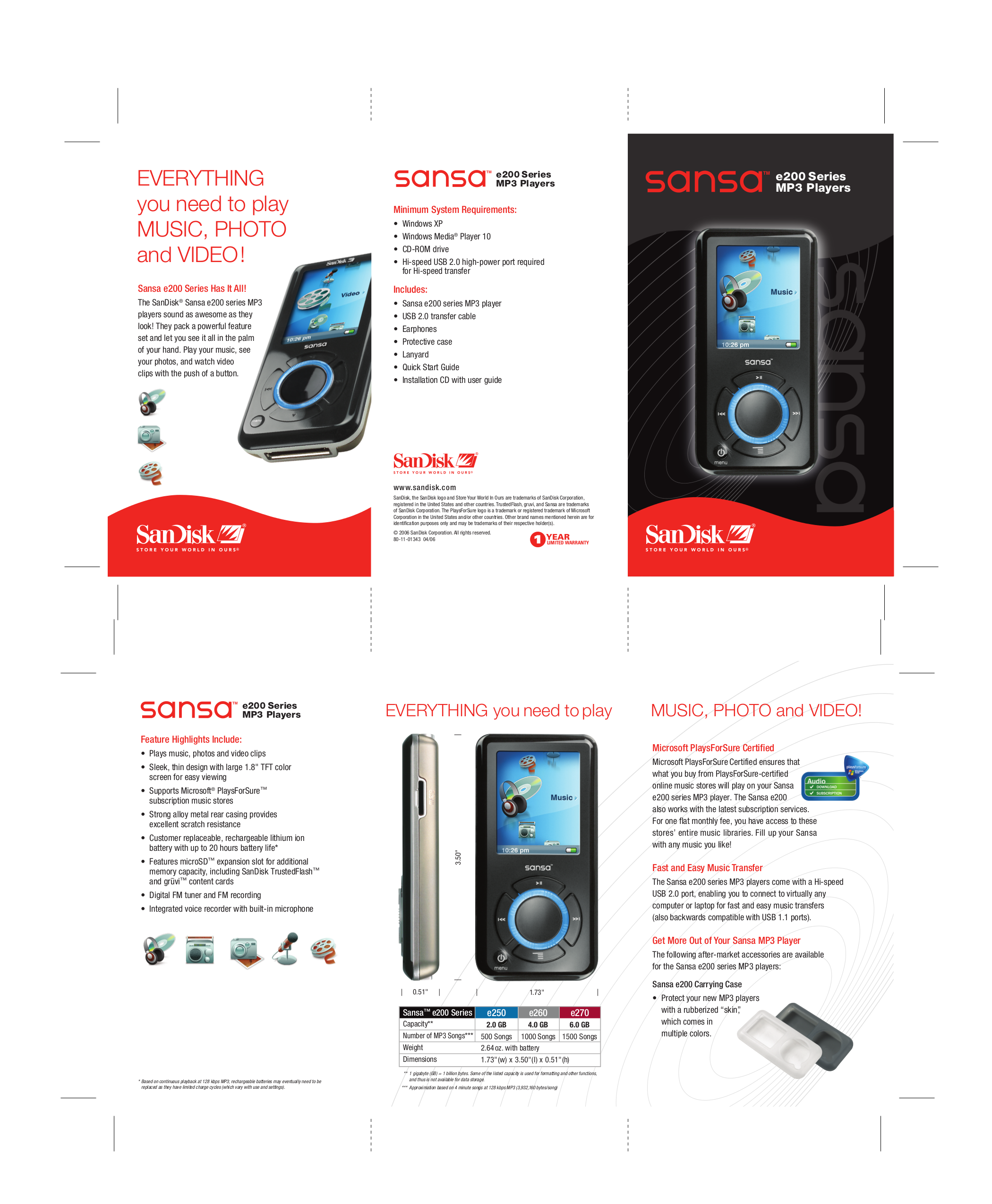 PDF manual for Sandisk MP3 Player Sansa e250