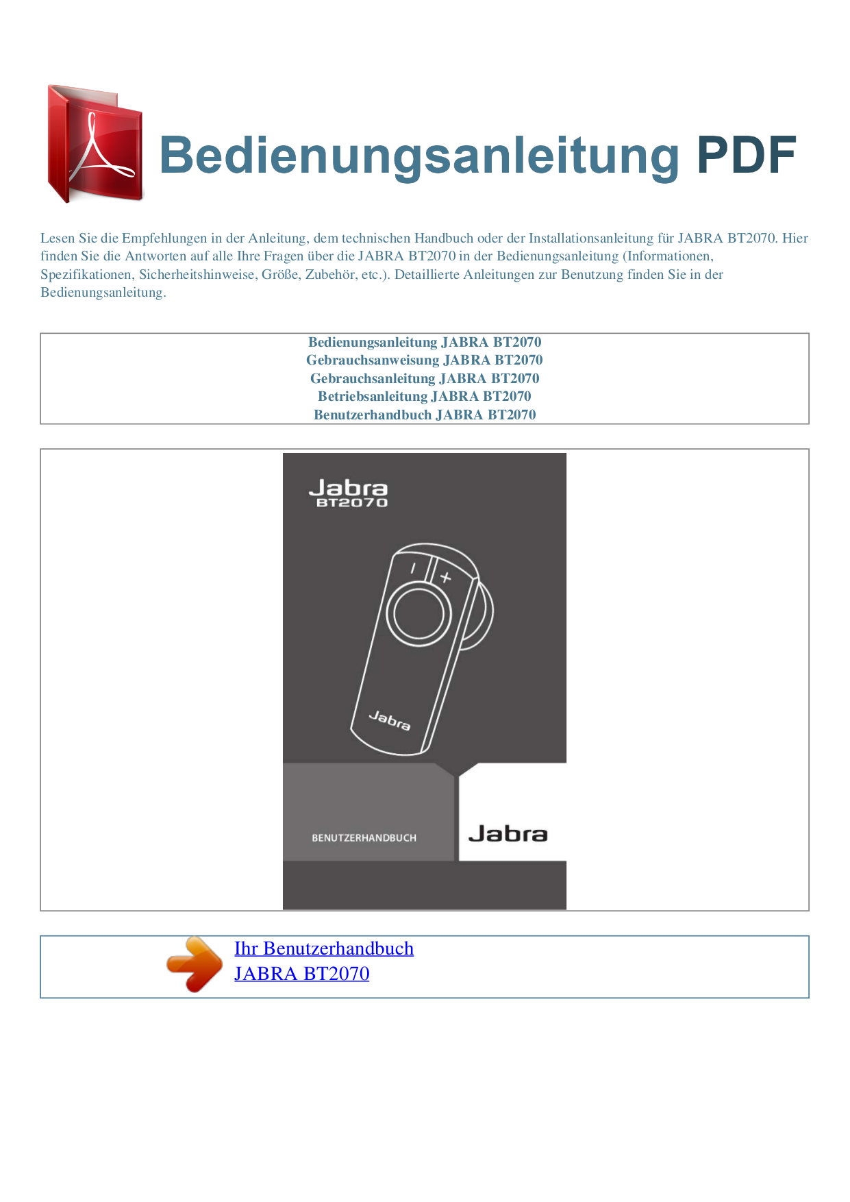 Bedienungsanleitung Jabra Bluetooth Headset