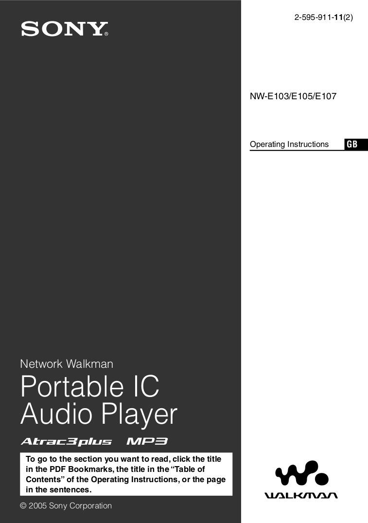 Download free pdf for Sony Walkman NWE105 MP3 Player manual
