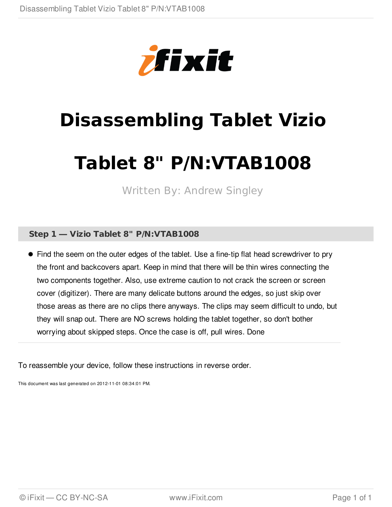 Download free pdf for Vizio VTAB1008 Tablet manual