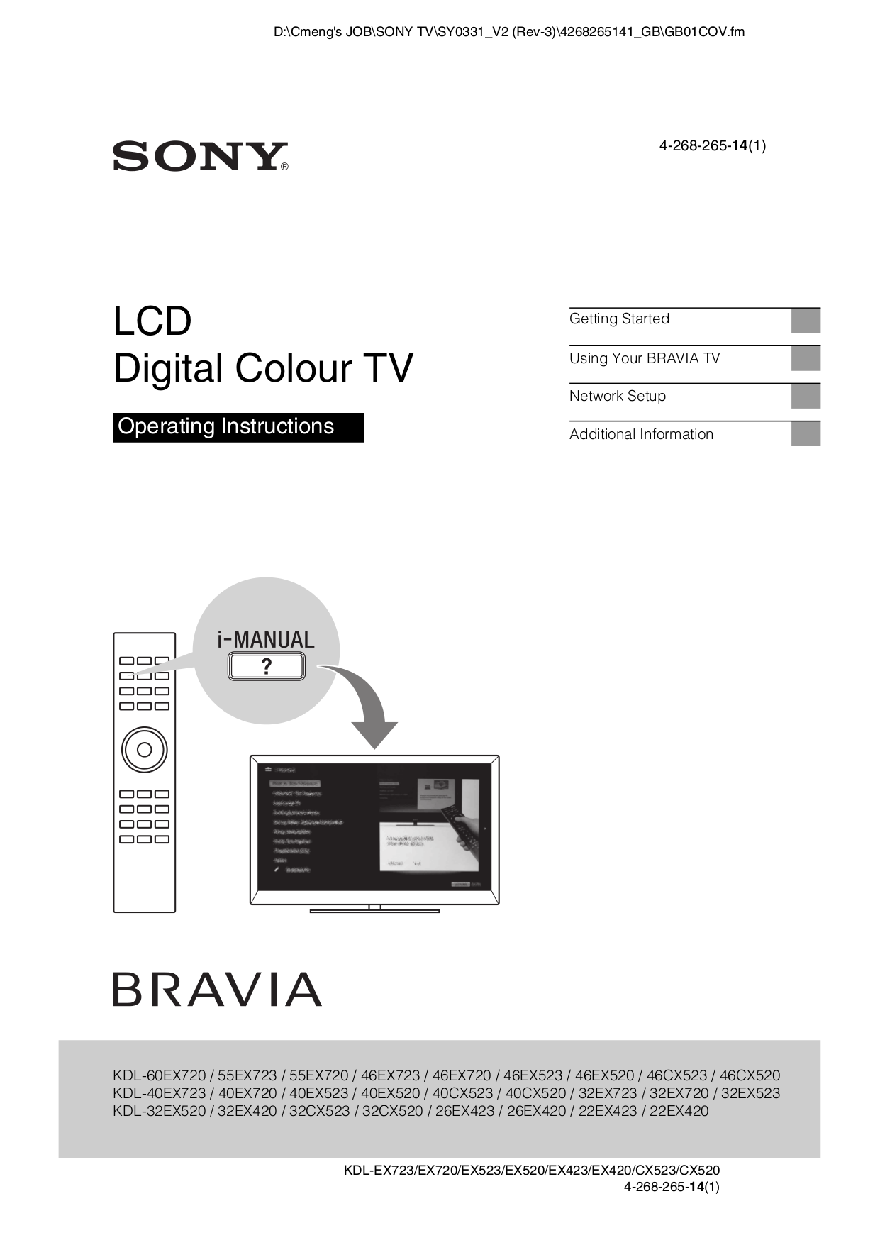 pdf for Sony LCD TV BRAVIA KDL-60EX720 manual