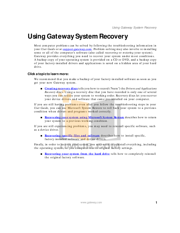 pdf for Gateway Laptop MT6728 manual