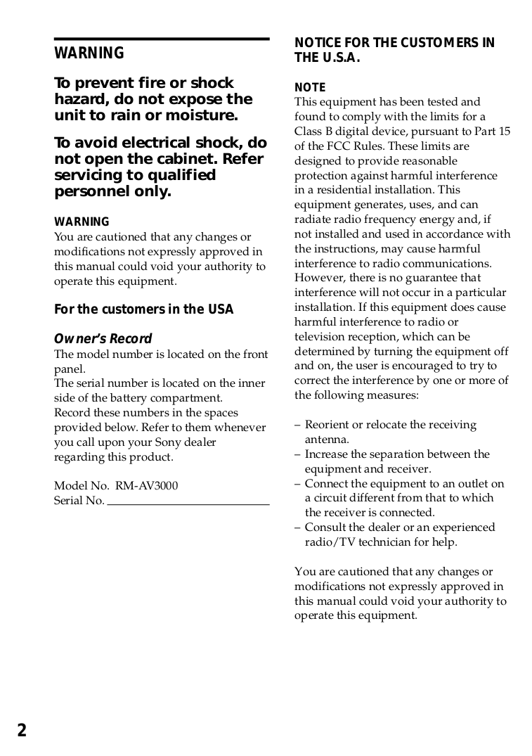 ... Sony Remote Control RM-AV3000 pdf page preview ...