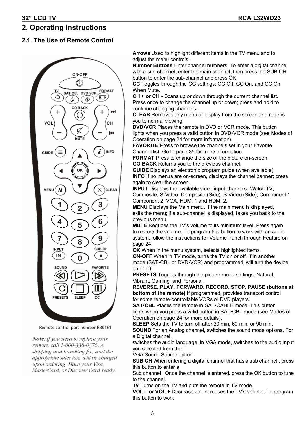 PDF manual for RCA TV L26WD23