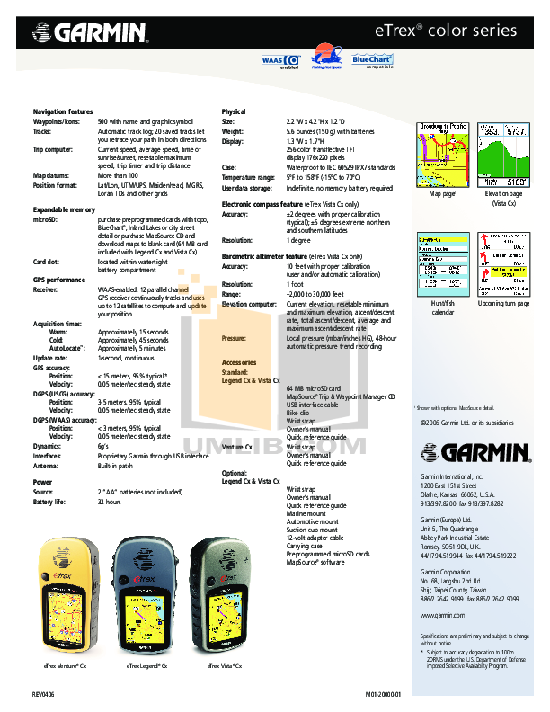 PDF manual for Garmin GPS eTrex Legend Cx