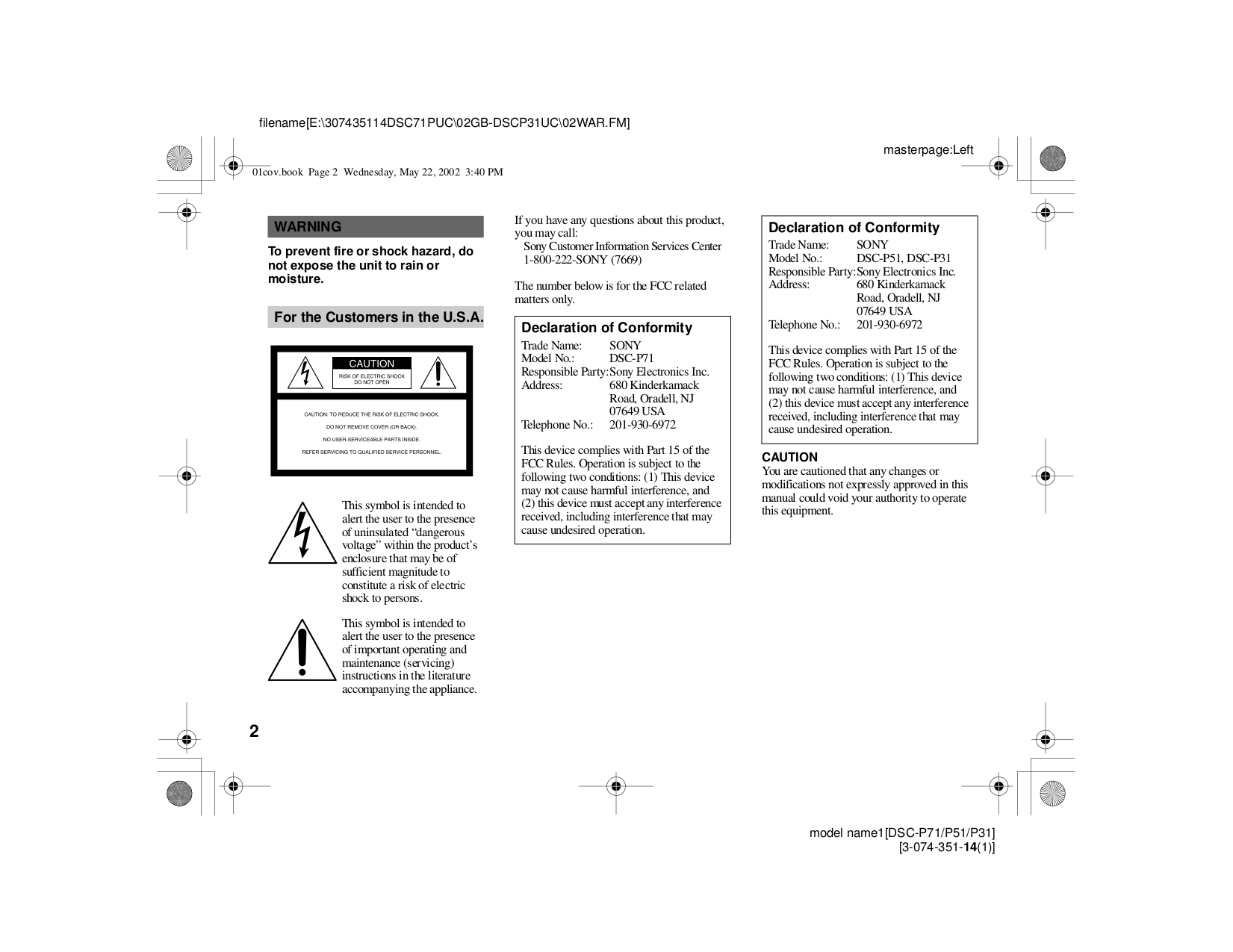 ... Sony Digital Camera Cybershot,Cyber-shot DSC-P31 pdf page preview ...