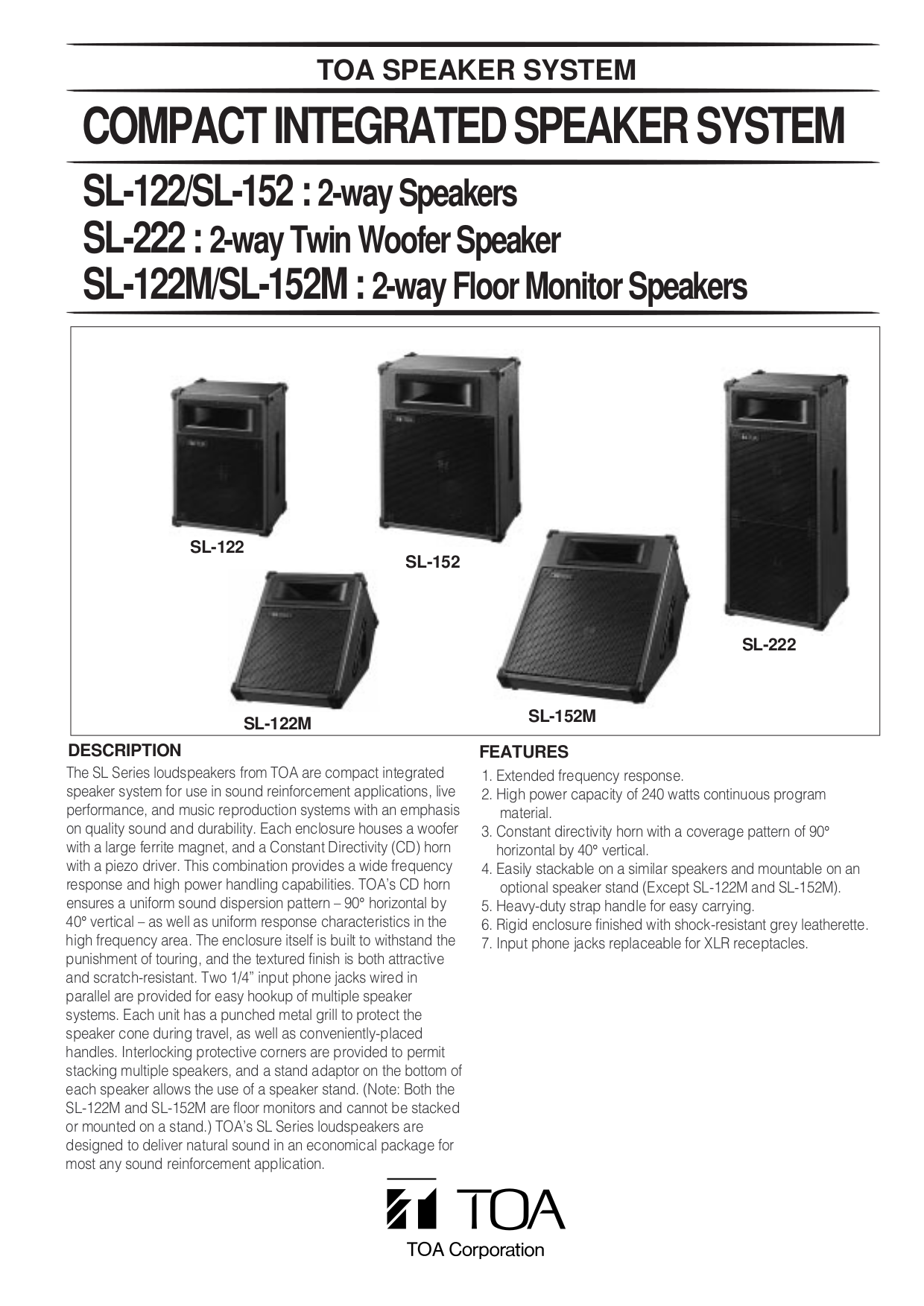 Download free pdf for Toa SL-152M Speaker manual