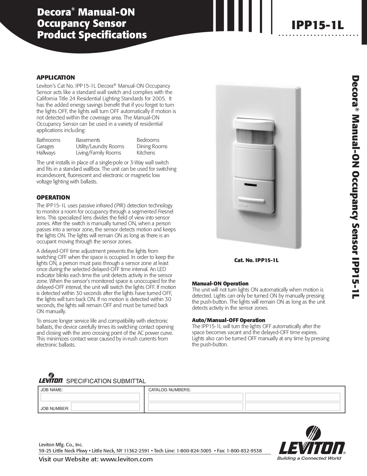 Download free pdf for Leviton IPP15-1L Occupancy Sensor ...