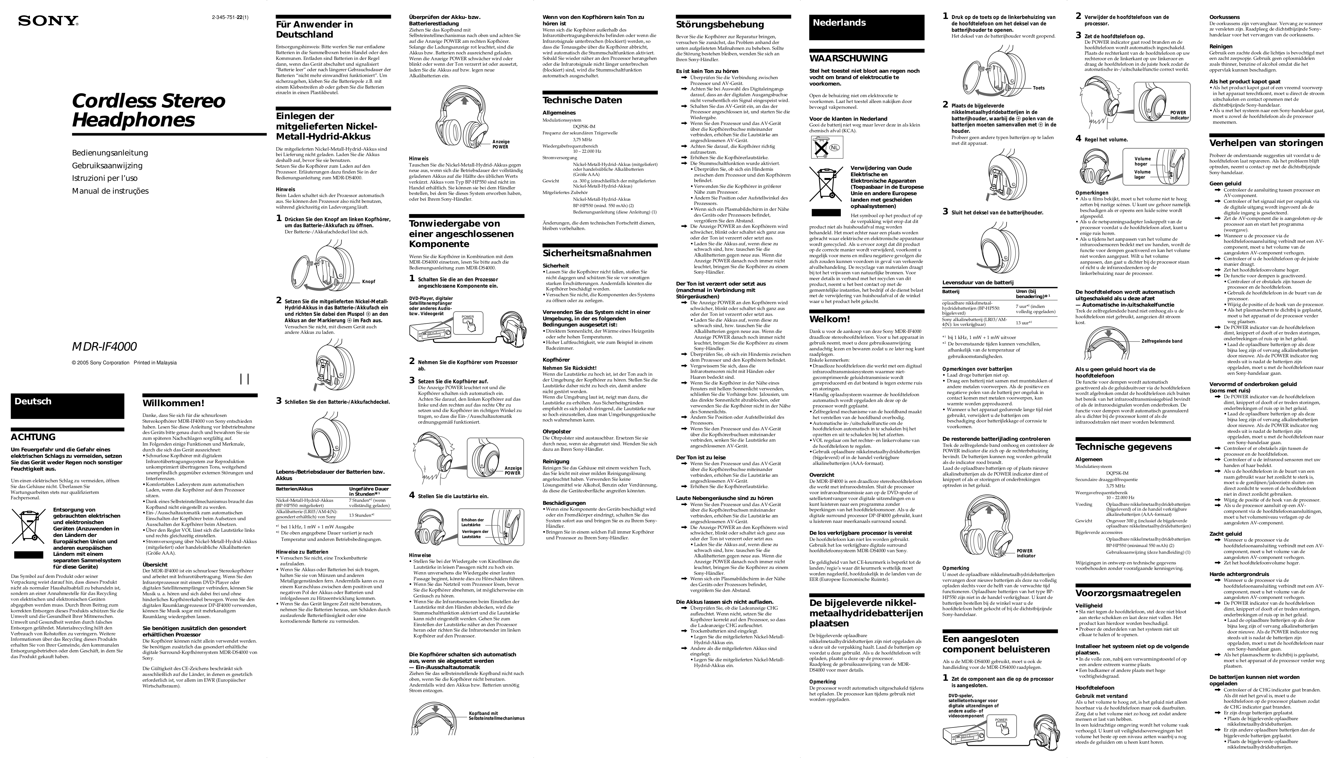 pdf for Sony Headphone MDR-IF4000 manual