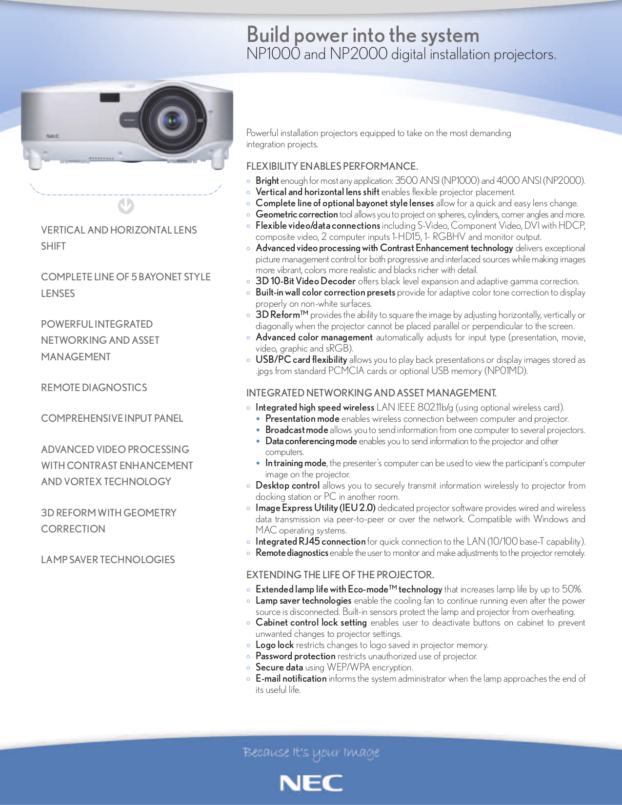 pdf for NEC Projector NP1000 manual