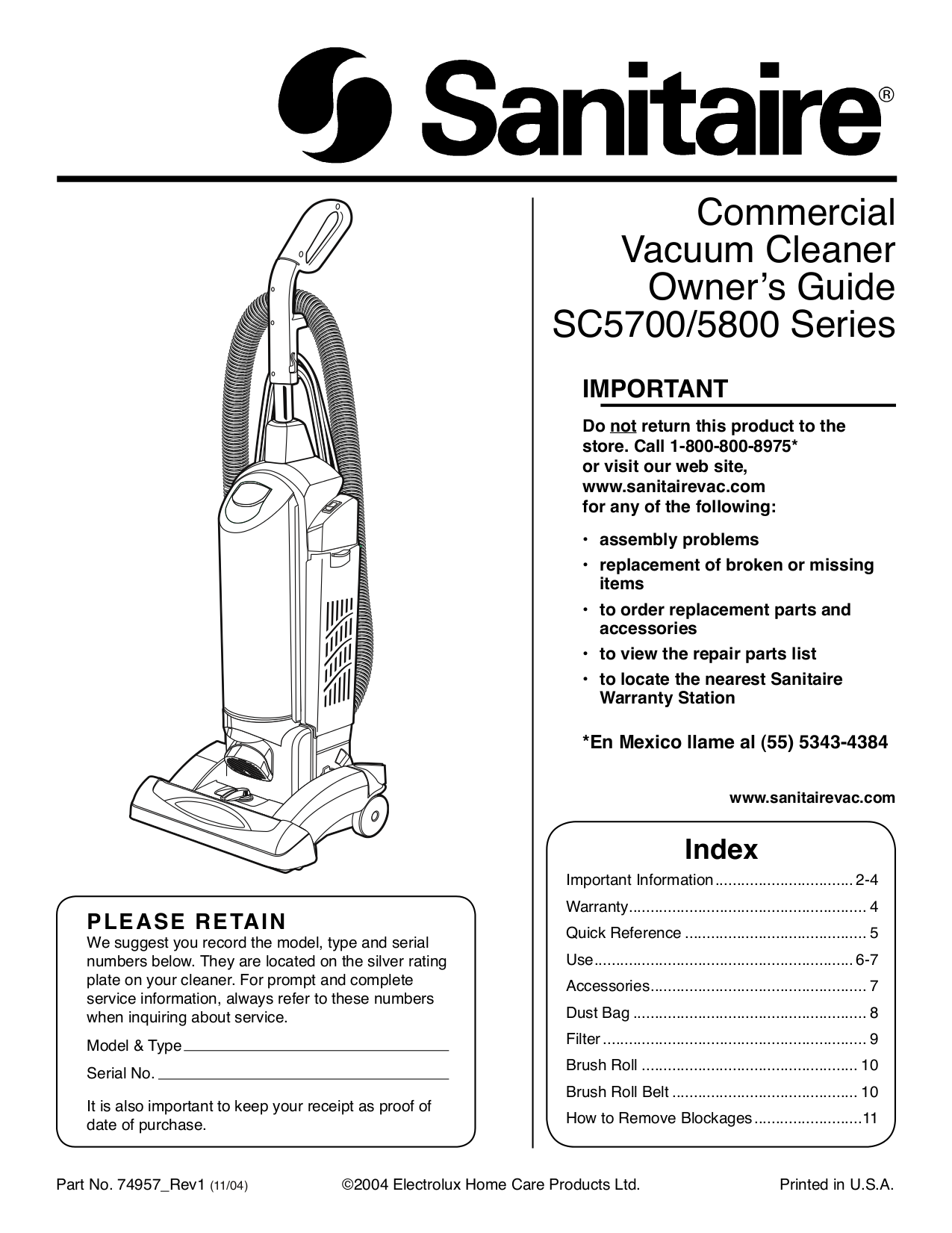 Download free pdf for Sanitaire SC5815 Vacuum manual