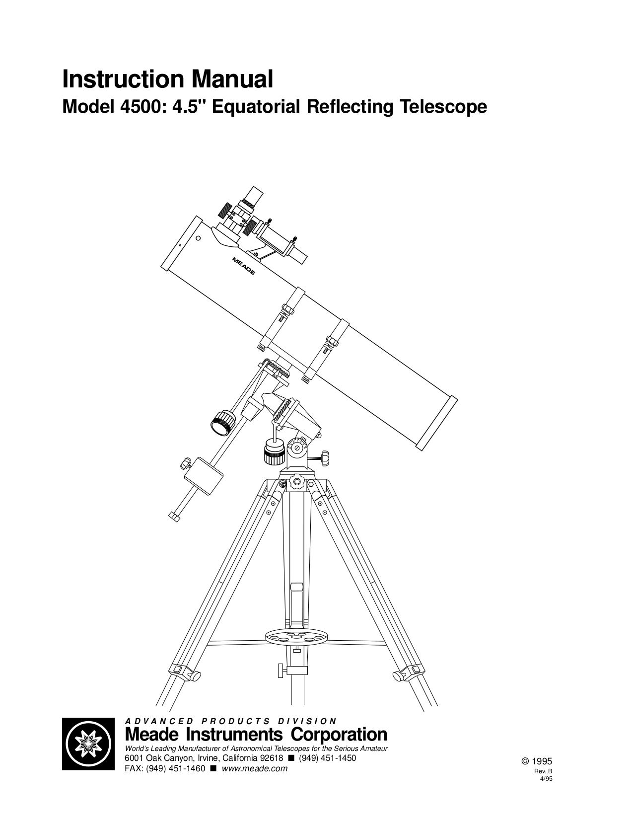 Download free pdf for Meade 4500 Telescope manual