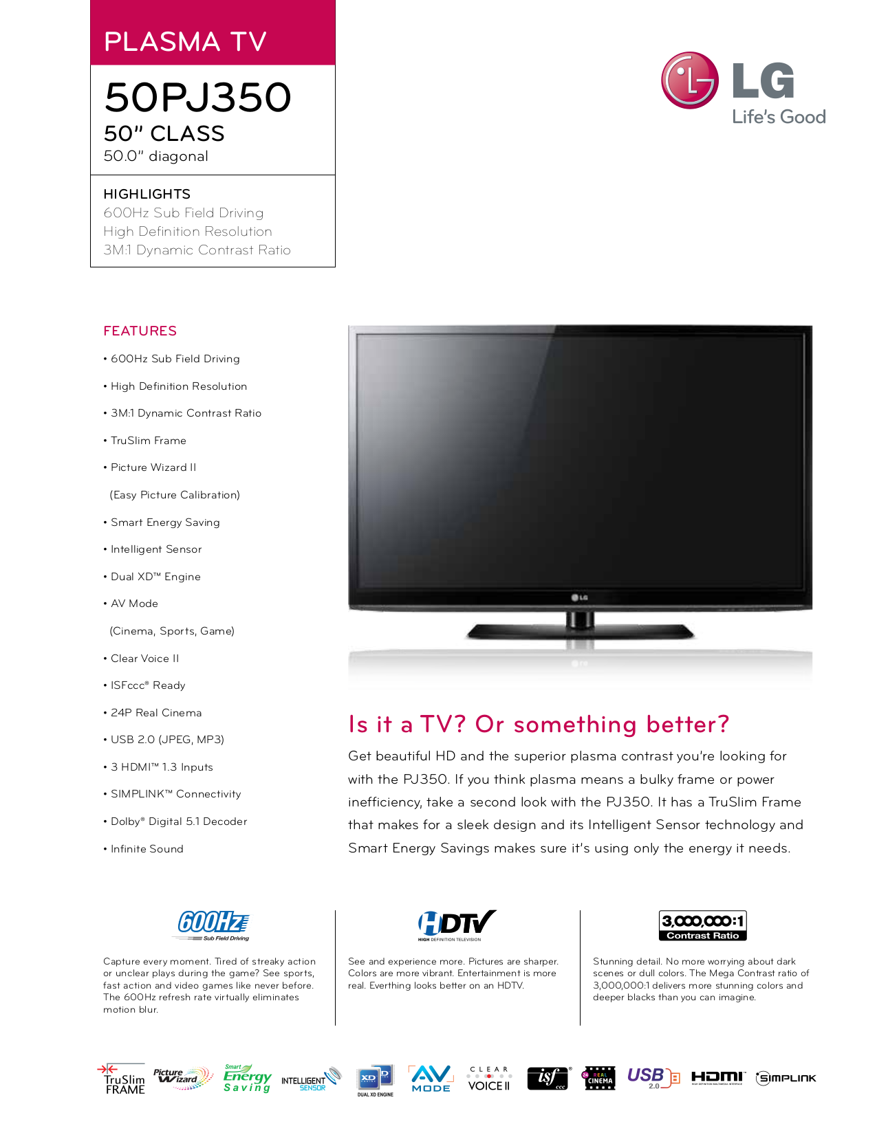Download free pdf for LG 50PJ350 TV manual