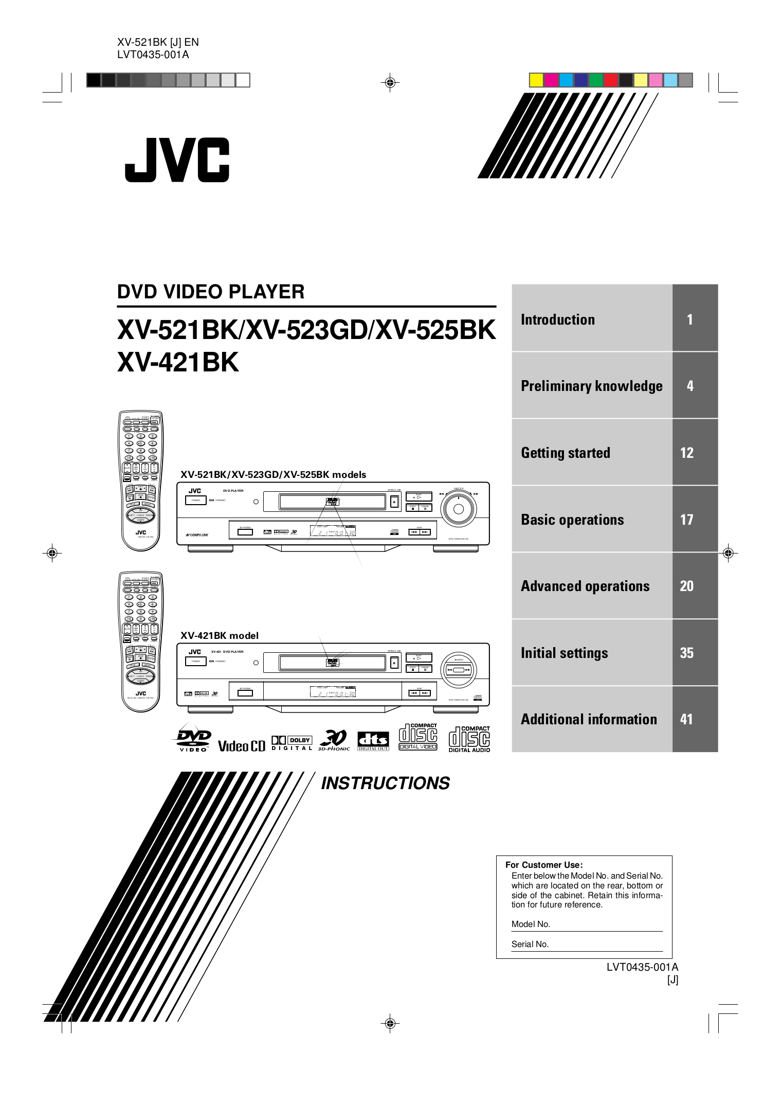 pdf for JVC DVD Players XV-525BK manual