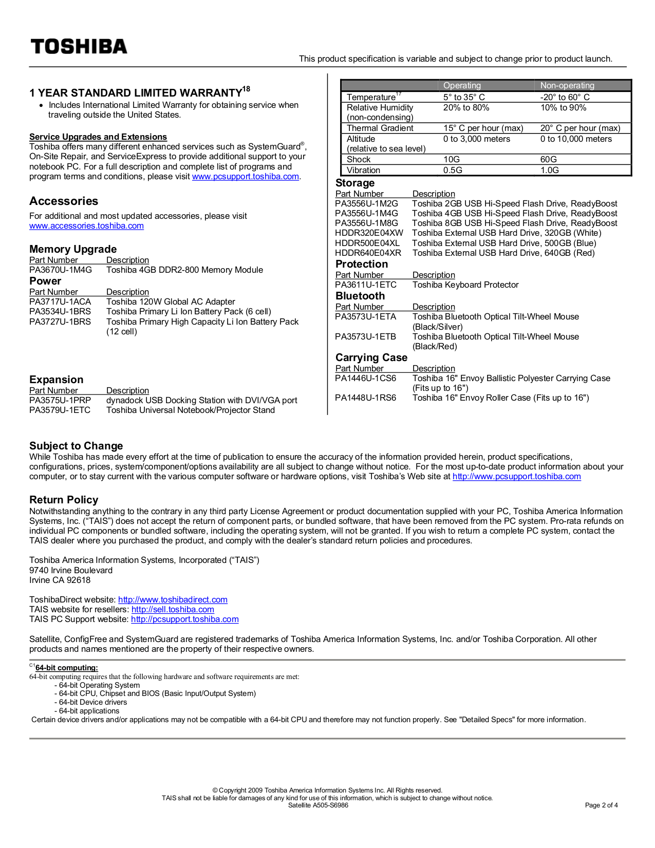 ... Toshiba Laptop Satellite A505-S6986 pdf page preview ...