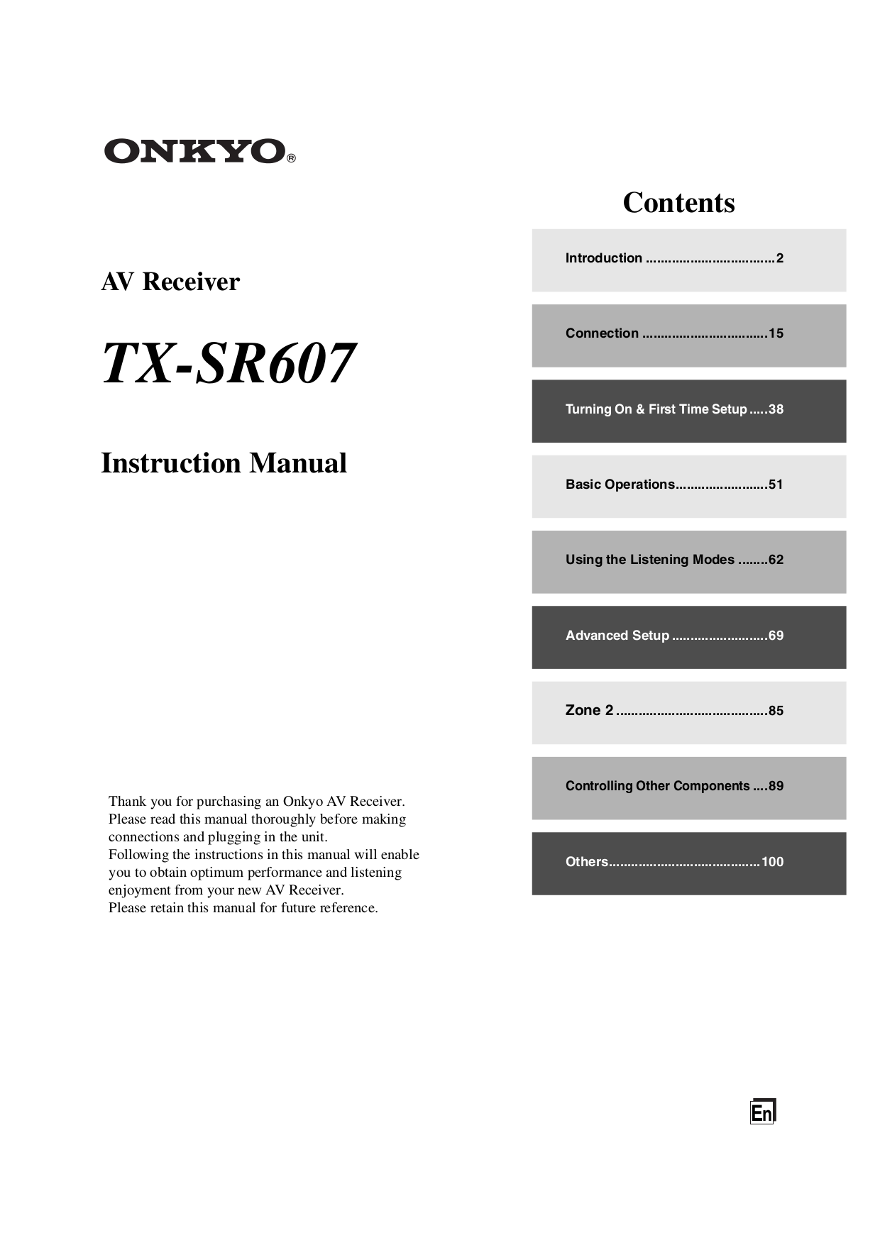 pdf for Onkyo Receiver TX-SR607 manual