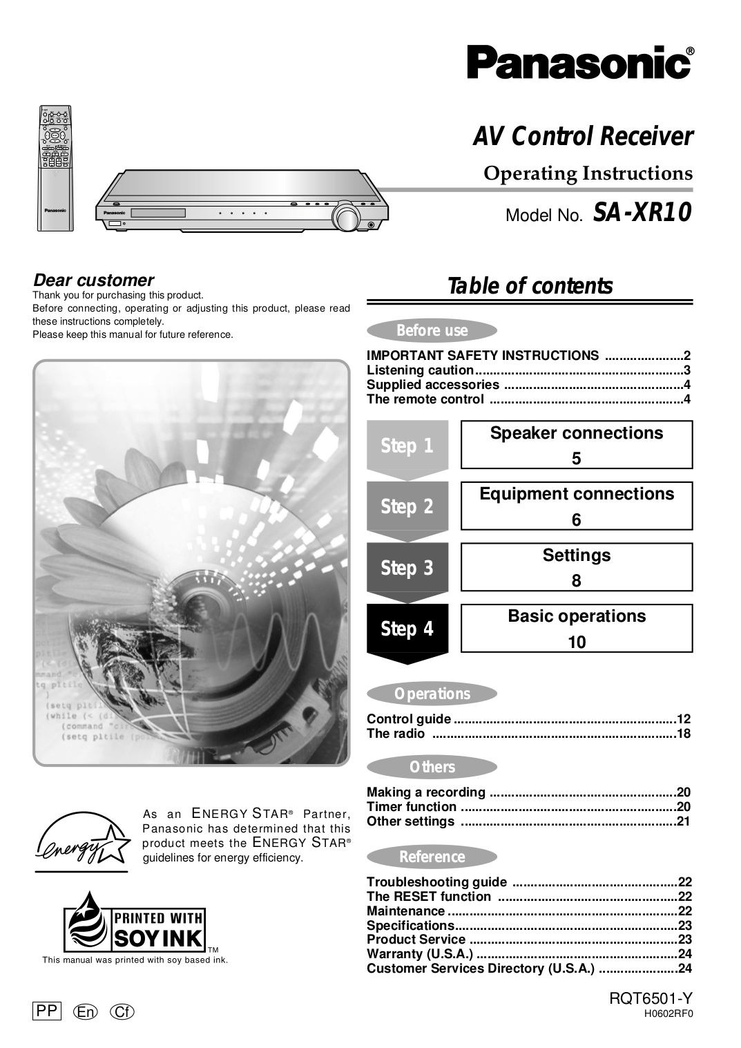 Download free pdf for Panasonic SA-XR10 Receiver manual