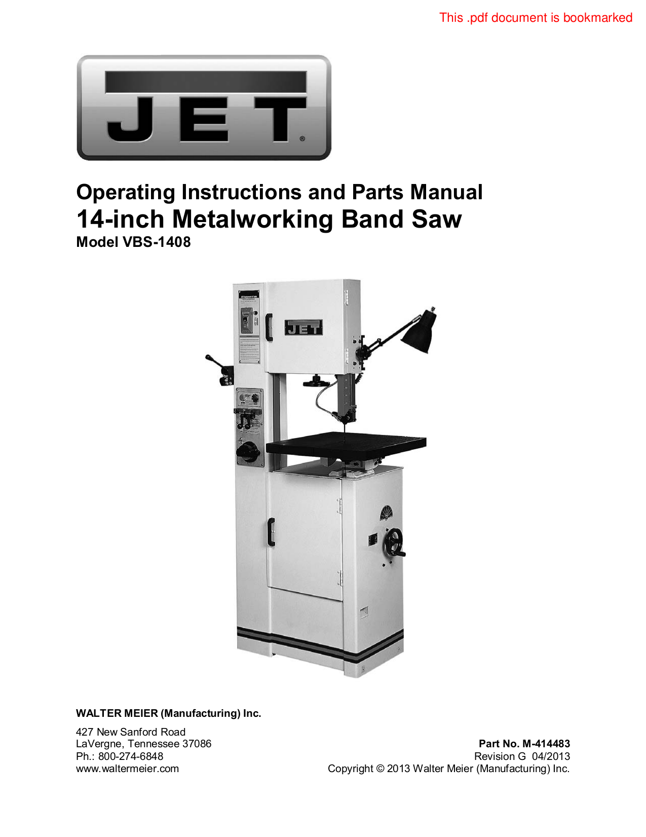 Jet Other VBS-1408 Bandsaw pdf page preview ...