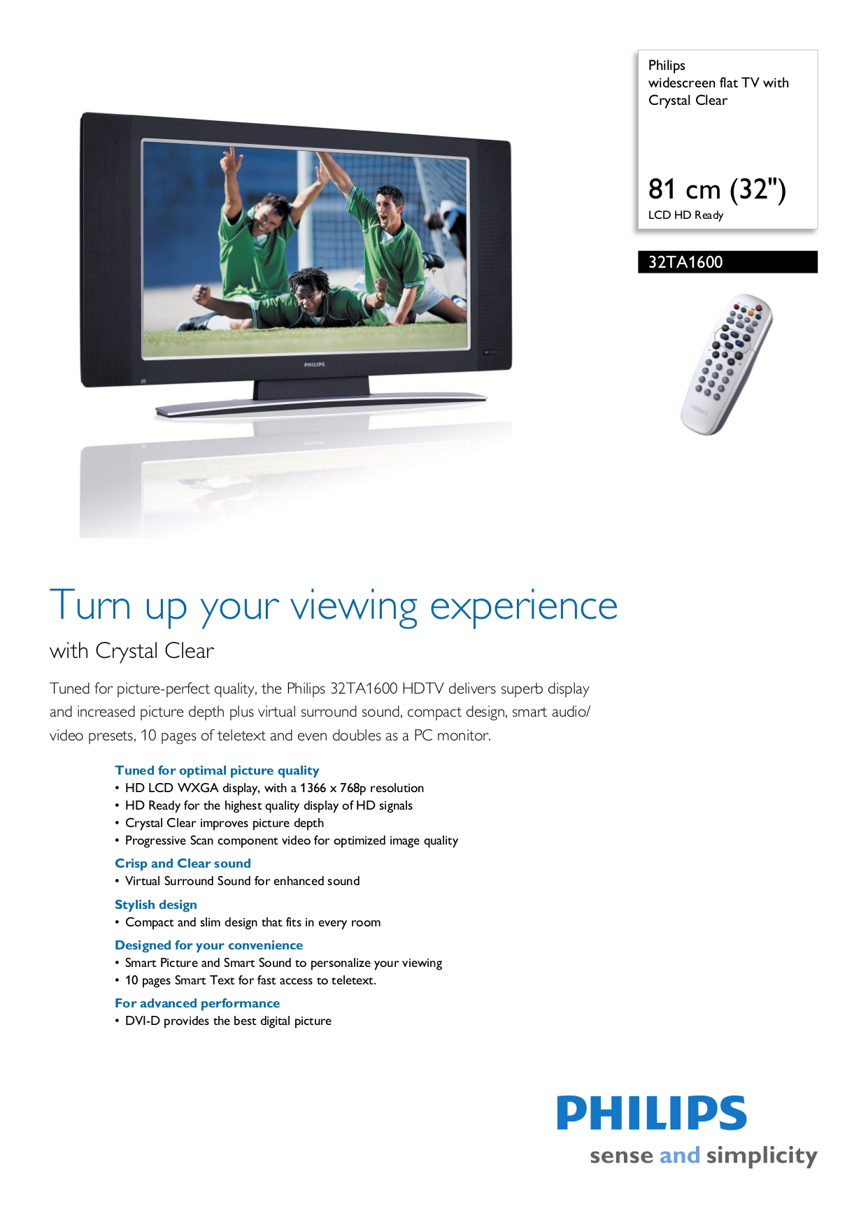 pdf for Philips TV 32TA1600 manual