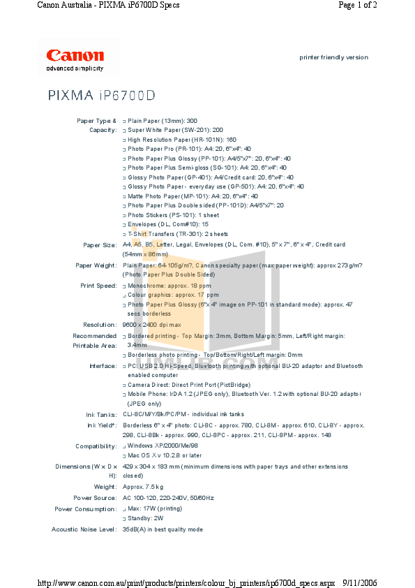 Download Free Pdf For Canon PIXMA IP6700D Printer Manual