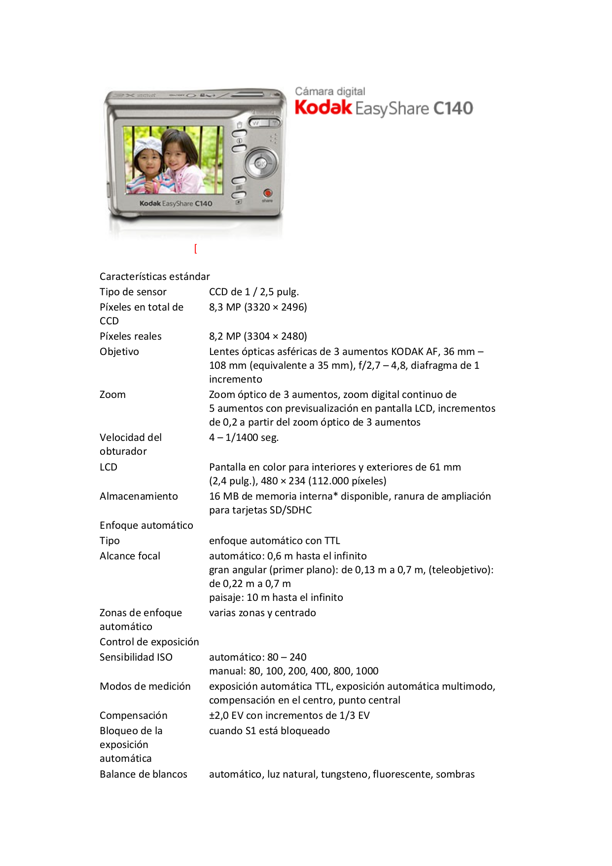 pdf for Kodak Digital Camera EasyShare C140 manual