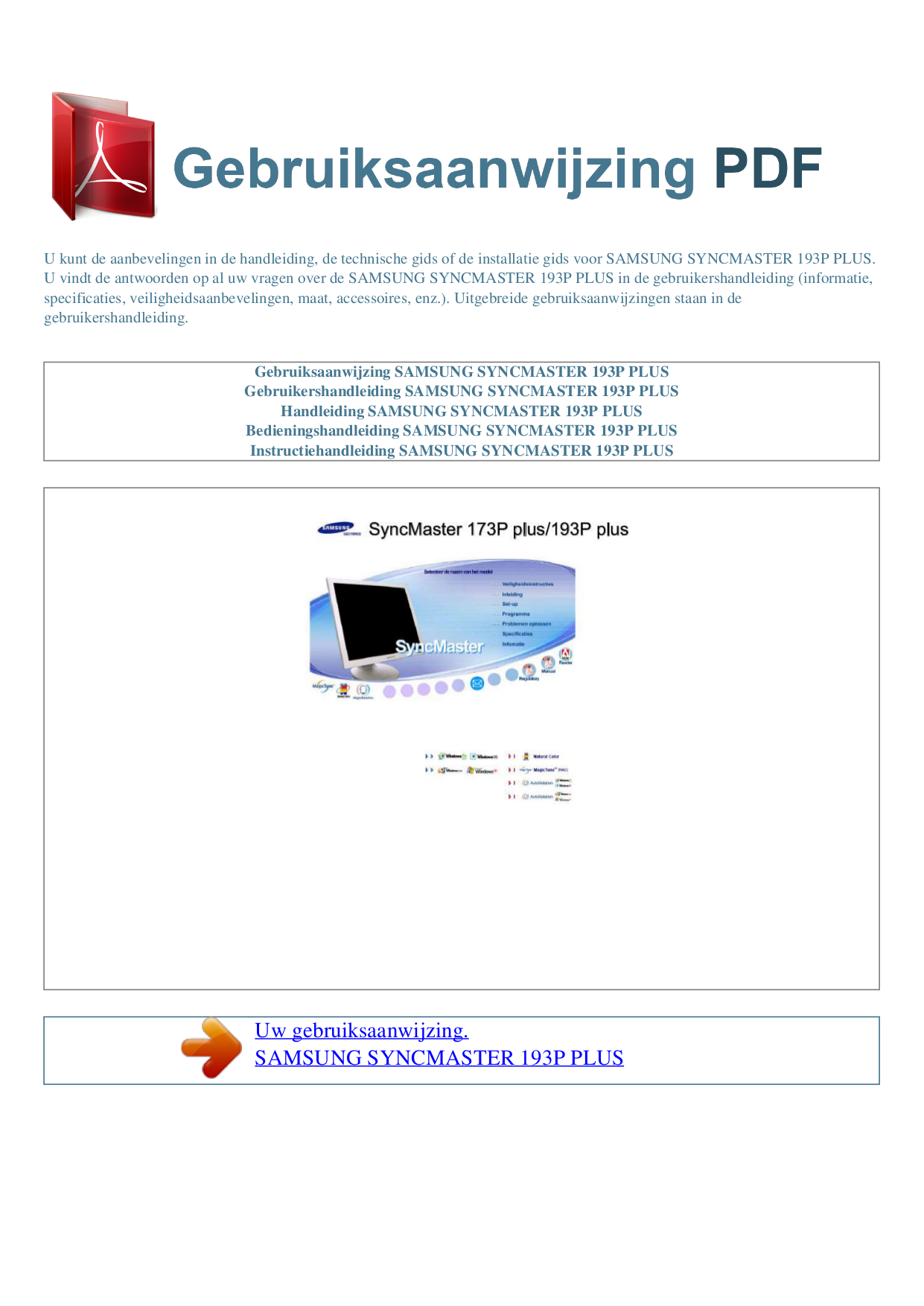Samsung Syncmaster 193P Manual Download