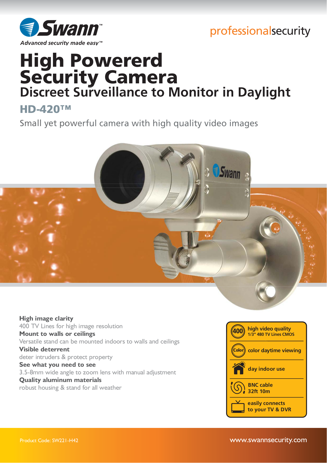 Download free pdf for Swann HD-420 Security Camera manual