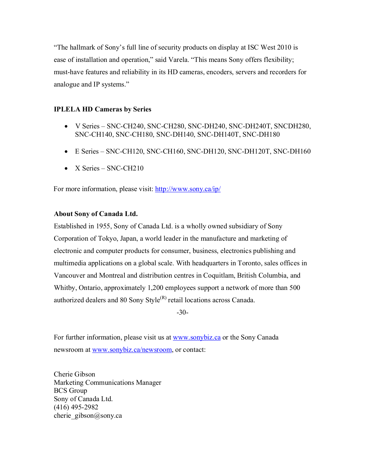 ... Sony Security Camera IPELA SNC-CH210 pdf page preview