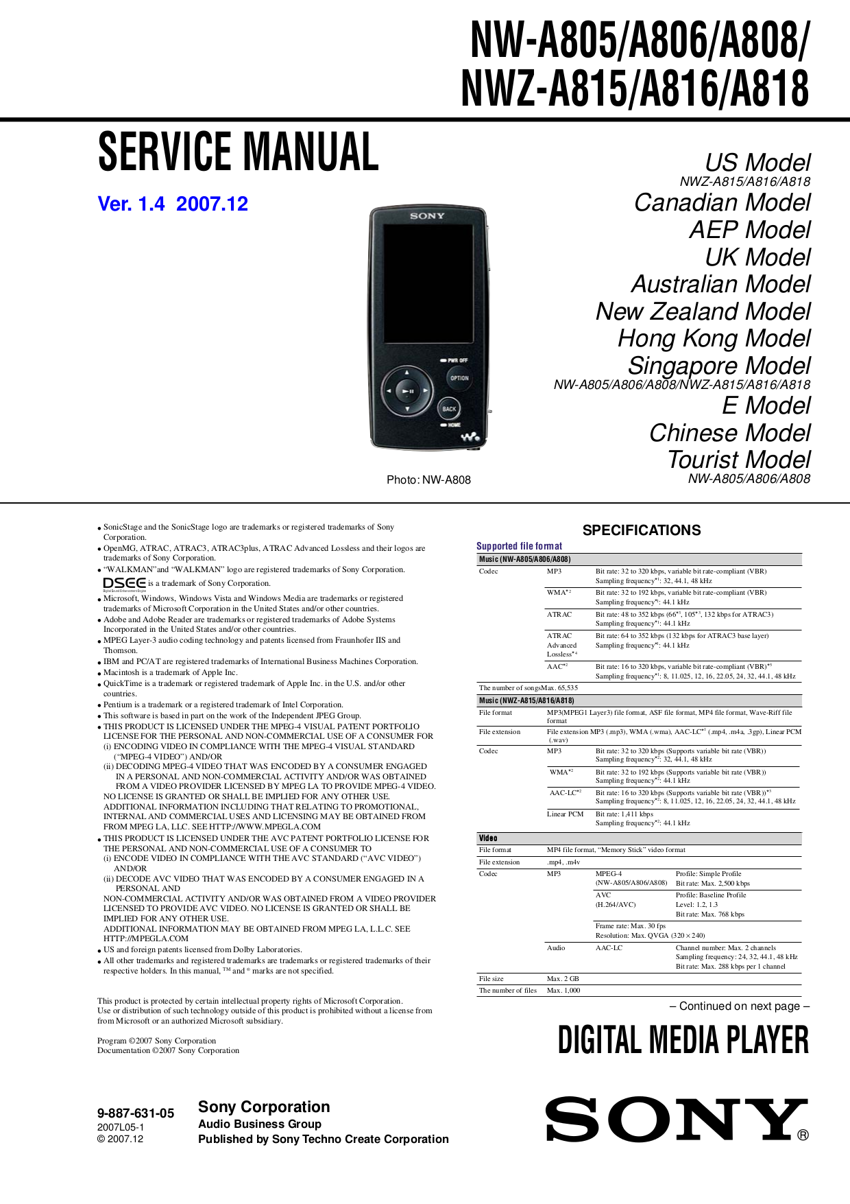 Sony walkman nw-a805 software free download.