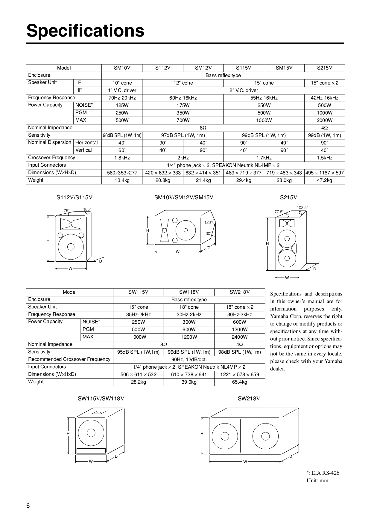 yamaha sw115v subwoofer