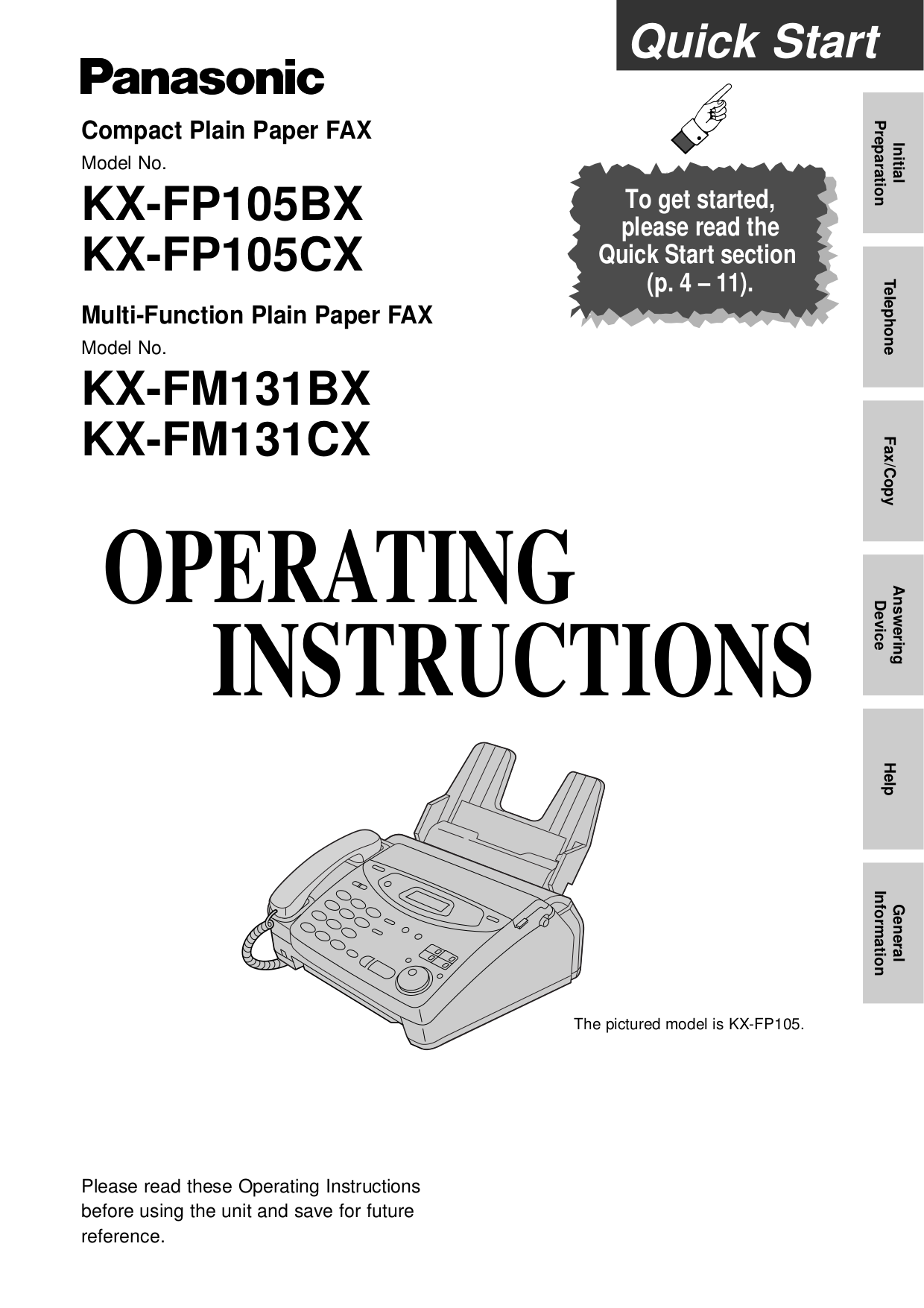 Panasonic kx fp105 инструкция