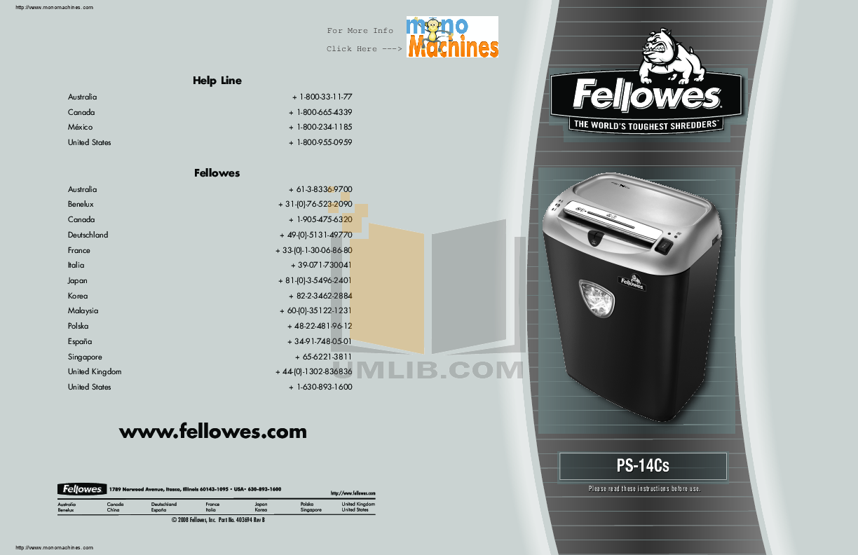 pdf for Fellowes Other PS-60 Shredders manual