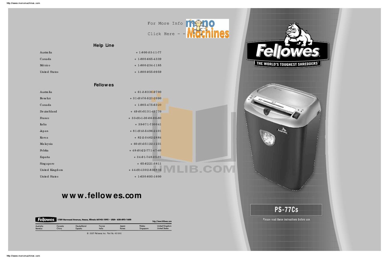 pdf for Fellowes Other PS-60 Shredders manual