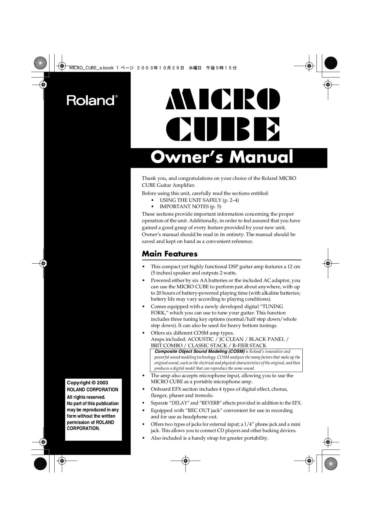 Roland Micro Cube Manual