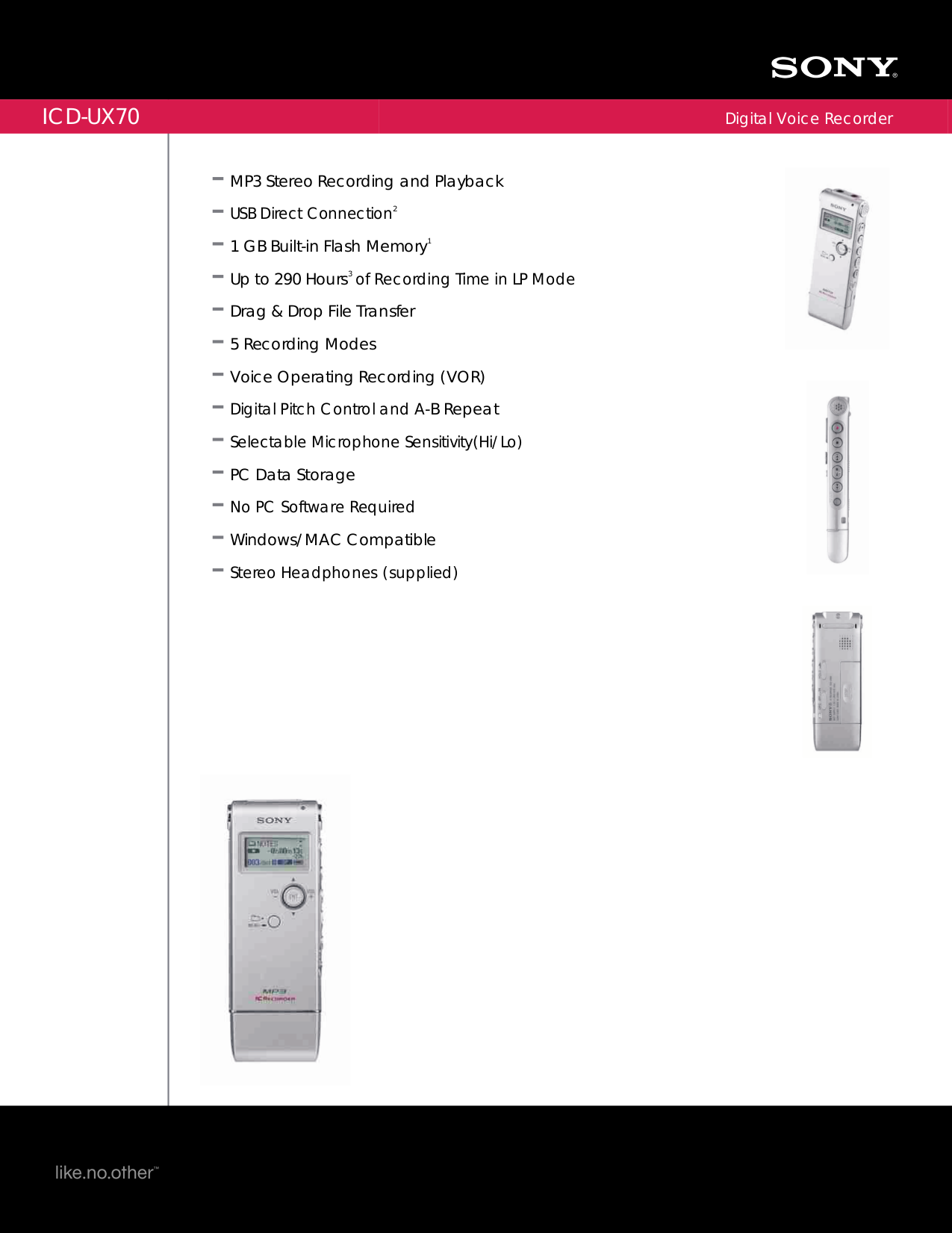 pdf for Sony Voice Recorder ICD-UX70 manual