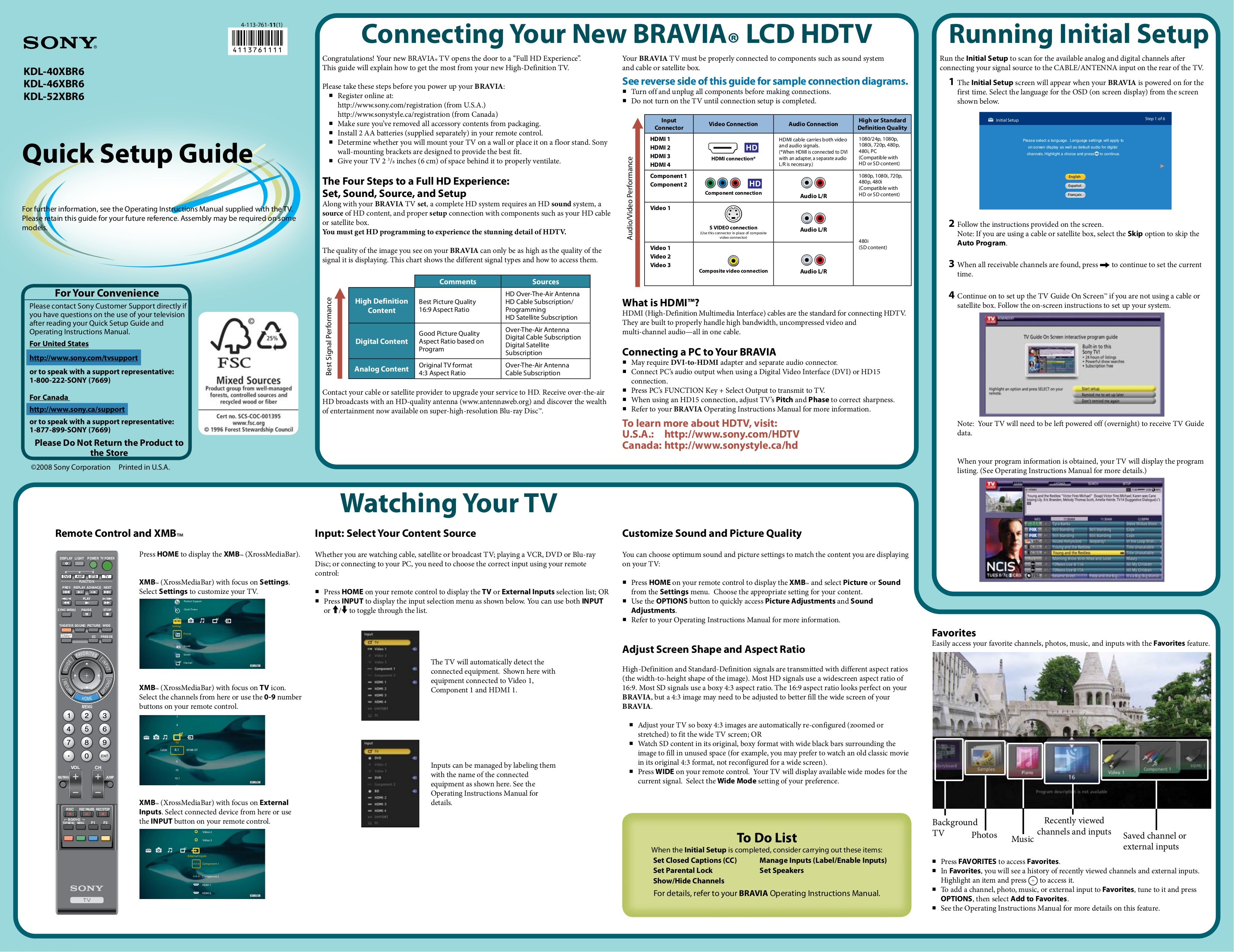 pdf for Sony TV BRAVIA KDL-46XBR6 manual