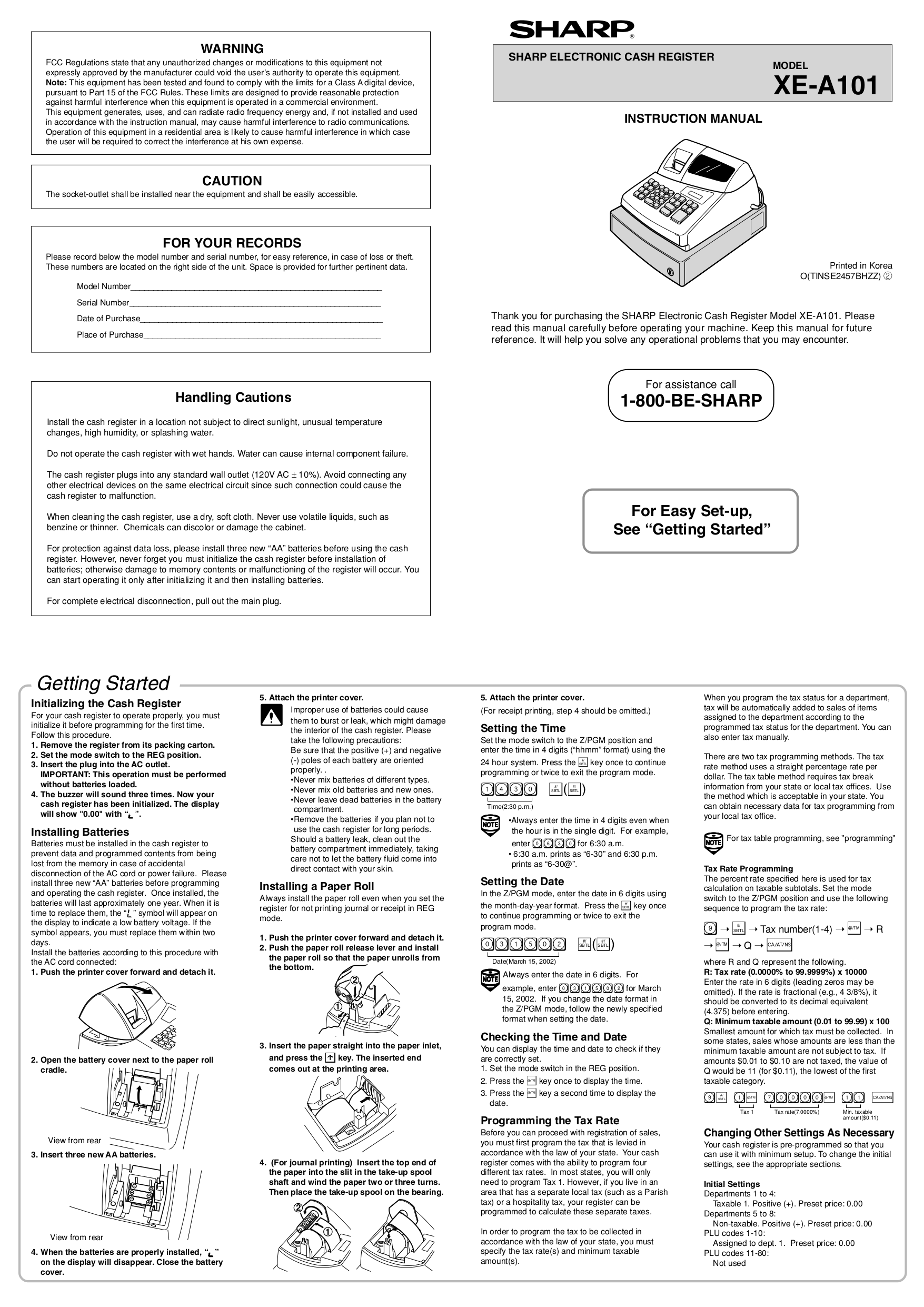 pdf for Sharp Other XE-A101 Cash Register manual