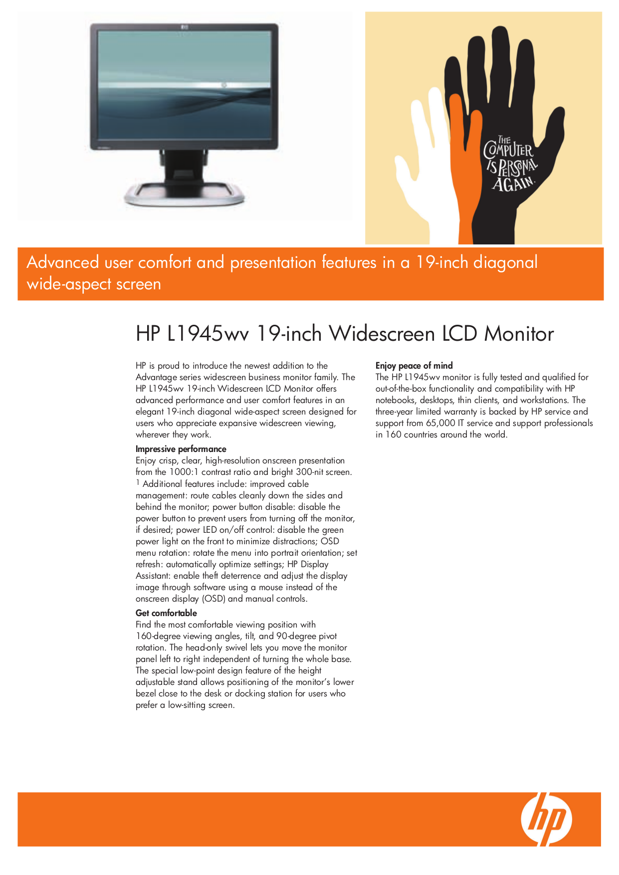 Download free pdf for HP L1945WV Monitor manual