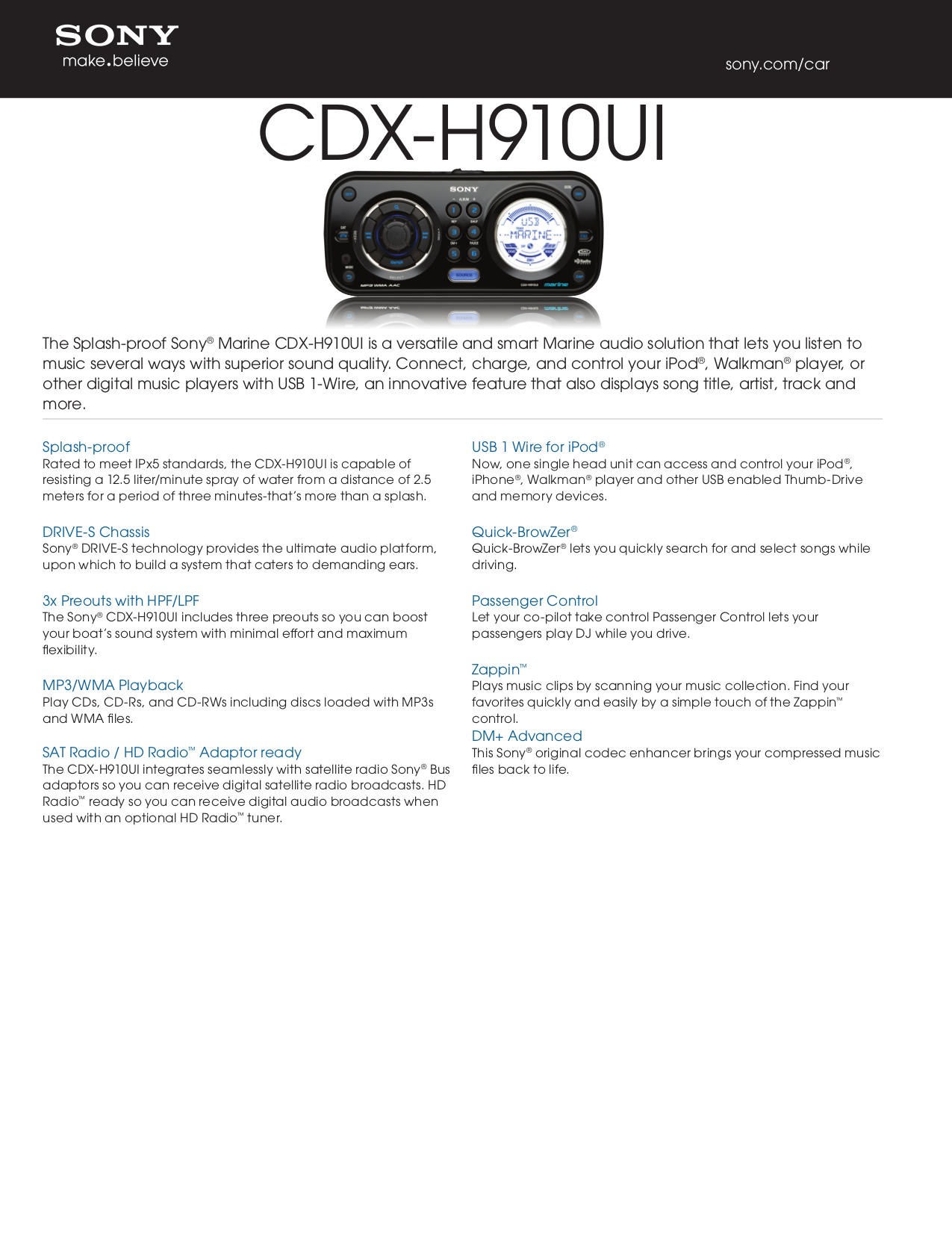 ... Sony Car Receiver CDX-M60UI pdf page preview ...