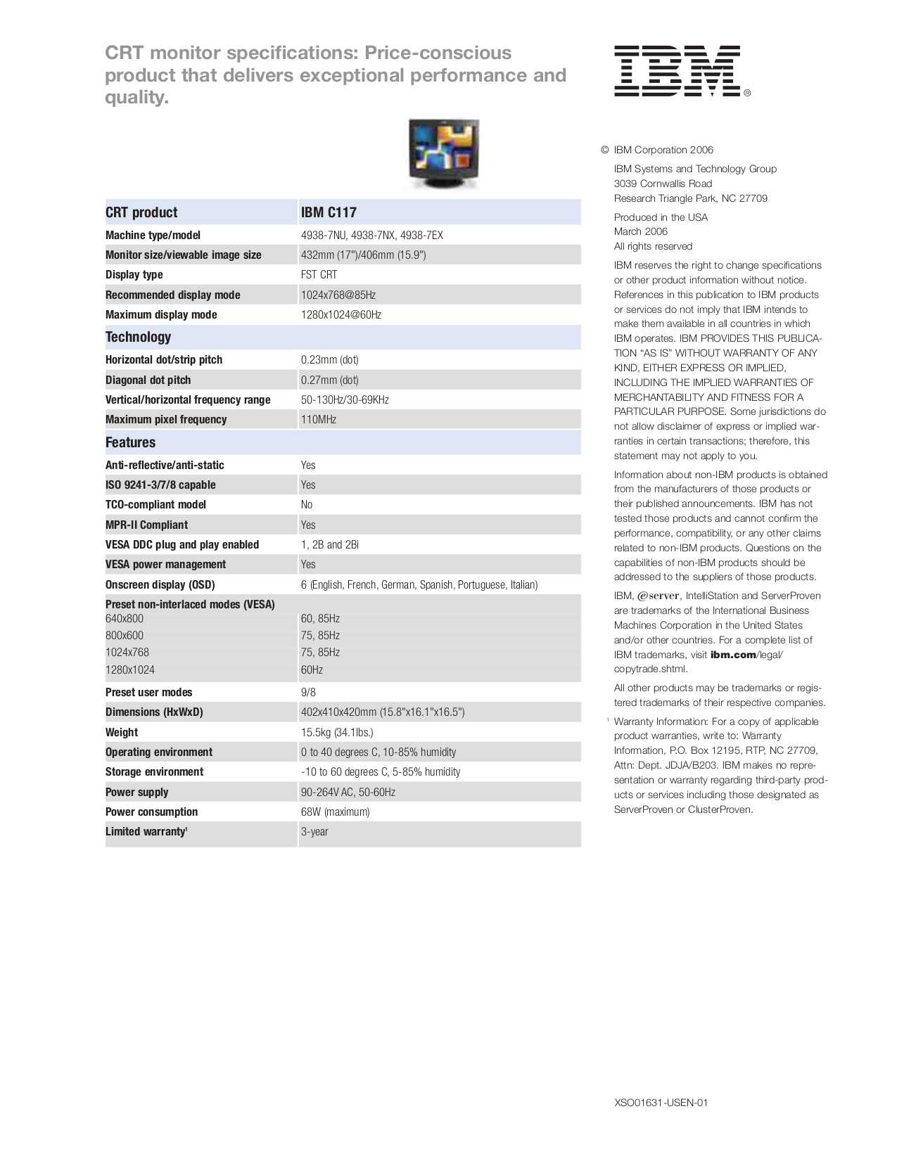 ... IBM Monitor T-117 pdf page preview
