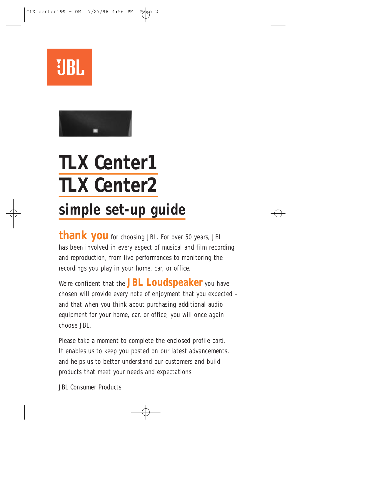 pdf for JBL Speaker System TLX MOVIES manual
