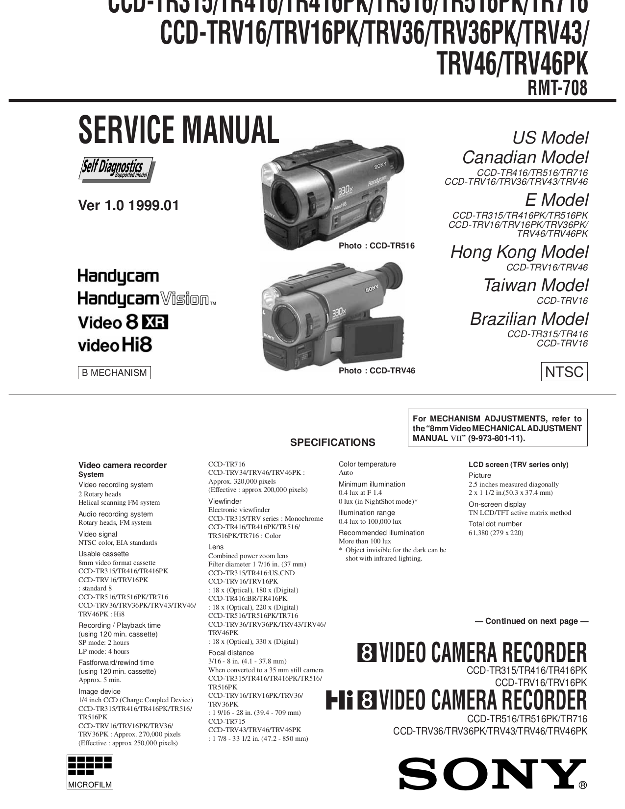 Manual Camera Sony Handycam Vision Hi8 Manual