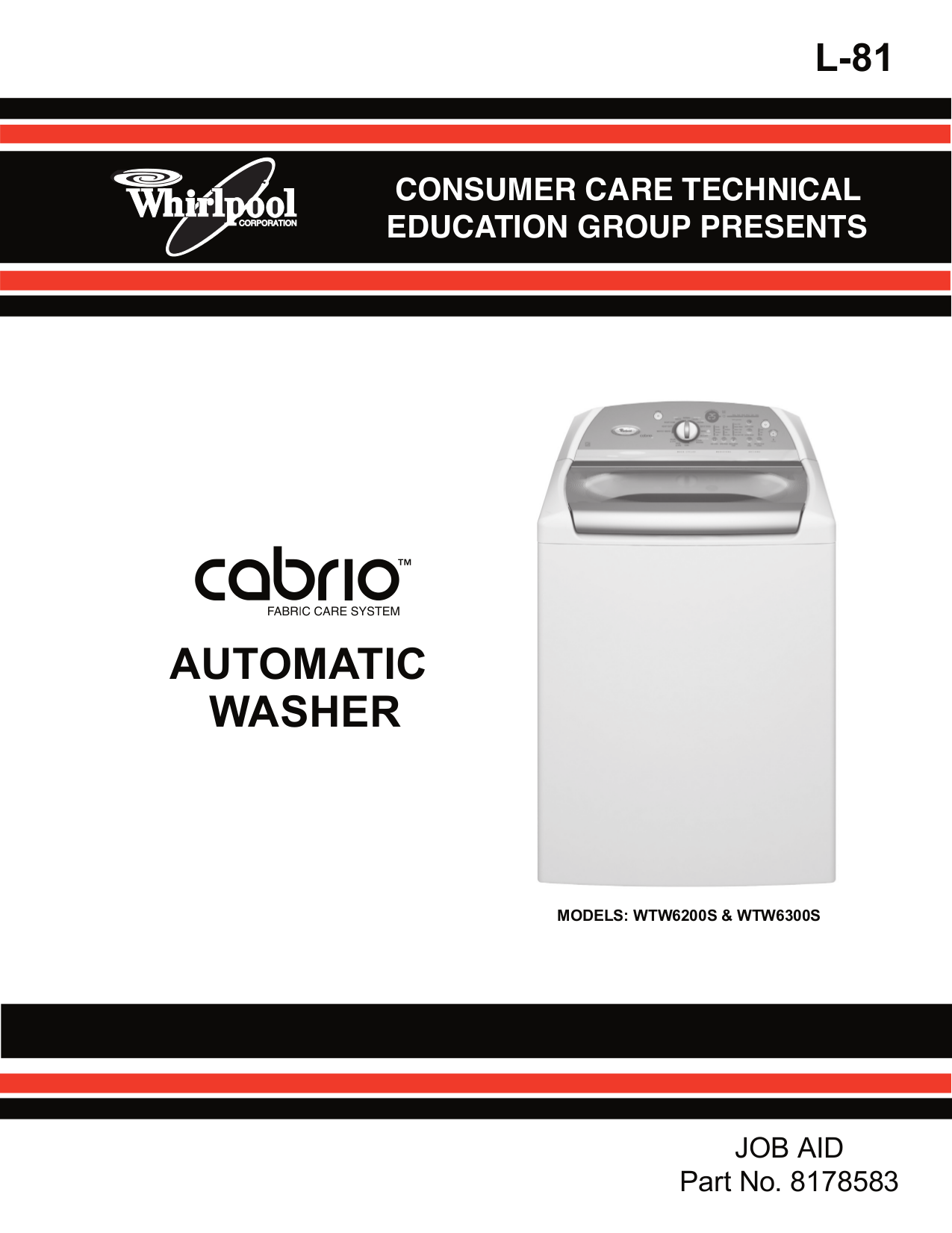 pdf for Whirlpool Washer WTW6200S manual