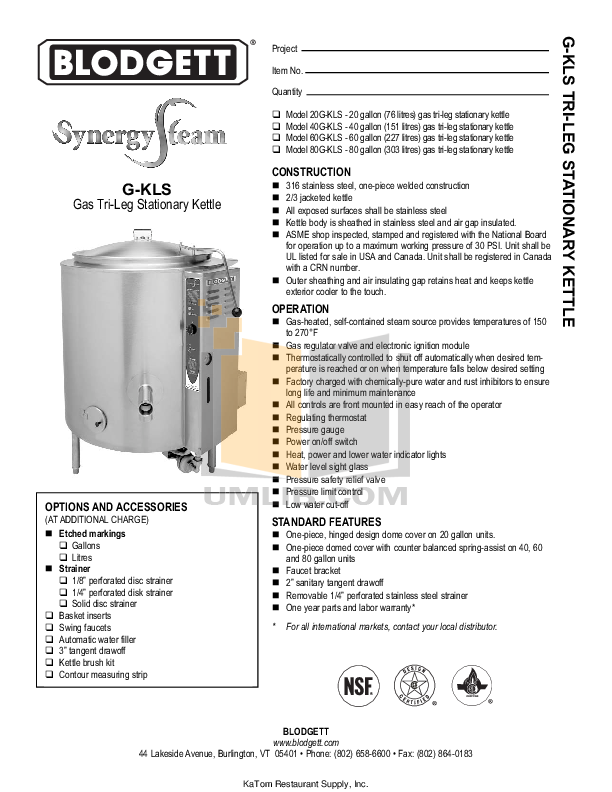 Download free pdf for Blodgett KLS40E Kettles Other manual