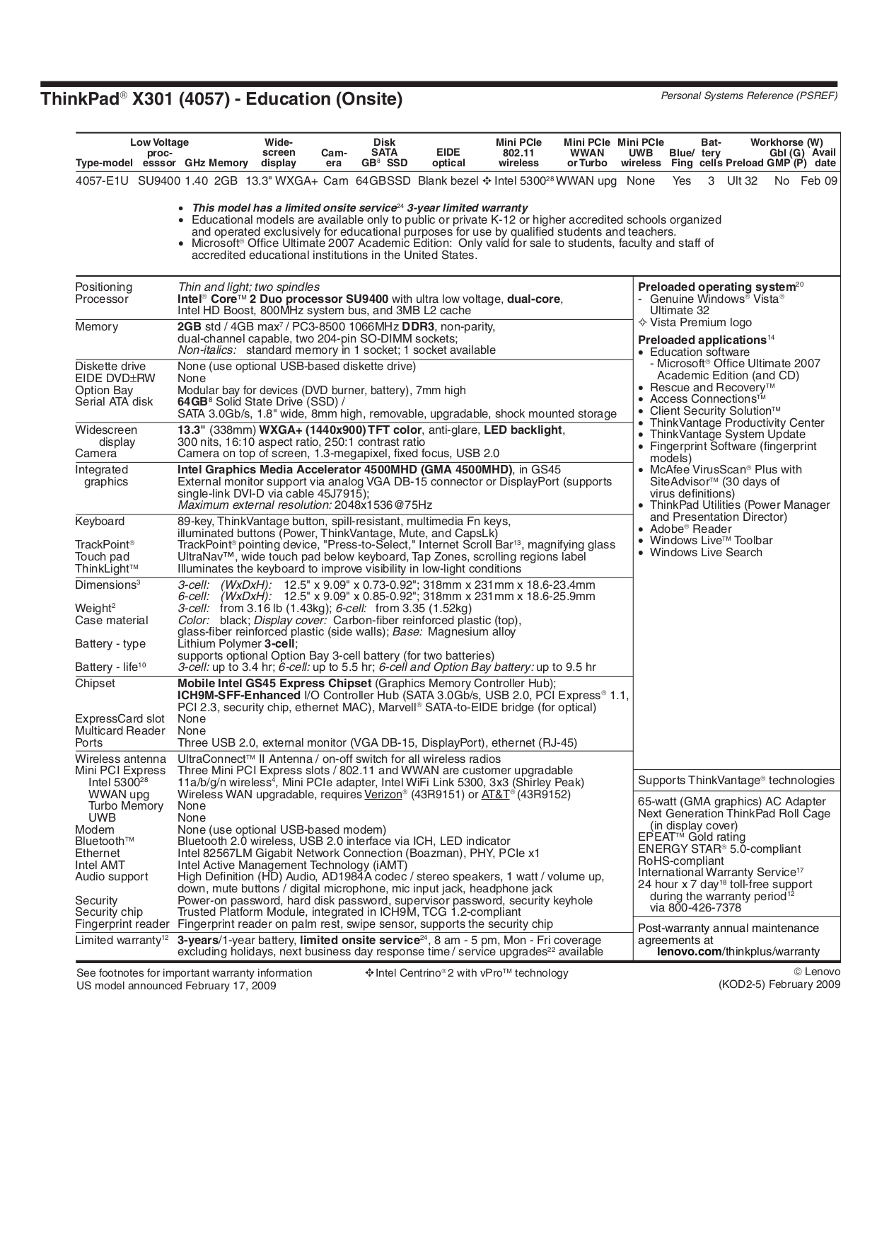 ... Lenovo Laptop ThinkPad X301 2774 pdf page preview ...