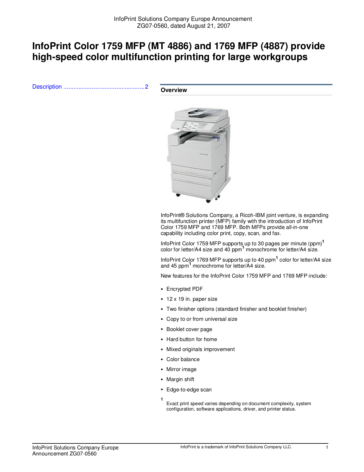 pdf for IBM Multifunction Printer InfoPrint 1759 manual