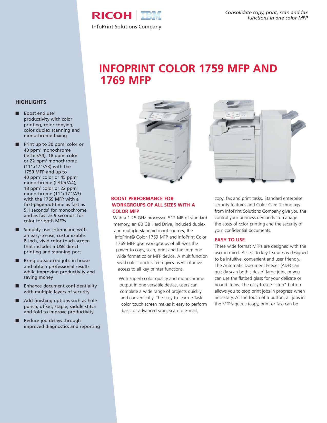 pdf for IBM Multifunction Printer InfoPrint 1759 manual
