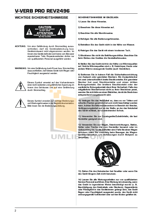 Pdf Manual For Behringer Other V Verb Pro Rev2496 Reverb Modeler