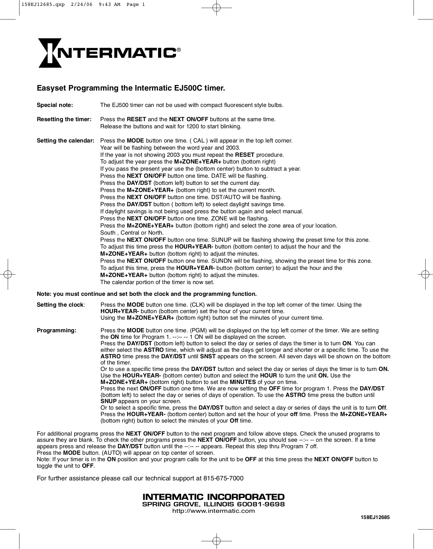 Download free pdf for Intermatic EJ500 Timers Other manual