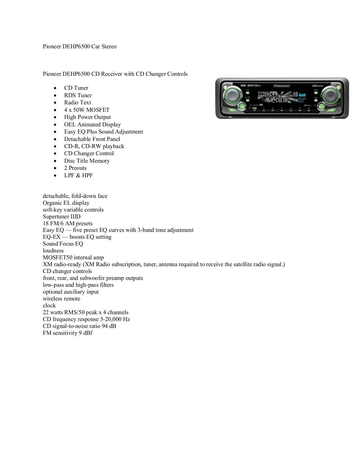 Download free pdf for pioneer deh-p6500 car receiver manual.